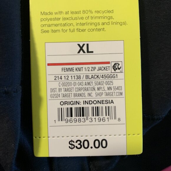 Women's Full Zip Jacket - All In Motion™ Black XL Spandex, UPF 50+,Thumbholes - Picture 6 of 6